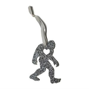 Sasquatch/Bigfoot Silver Glitter Christmas Ornament Pair